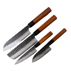 Japansk 3-Lags knivserie – 4 premium køkkenknive med træskeder (Saya) og AUS-10 kernestål